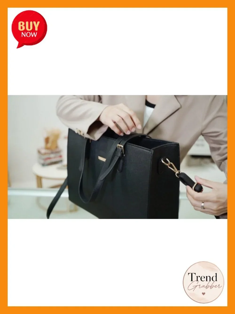 Synthetic Leather Tote Bag Set with Crossbody & Cosmetic Bag